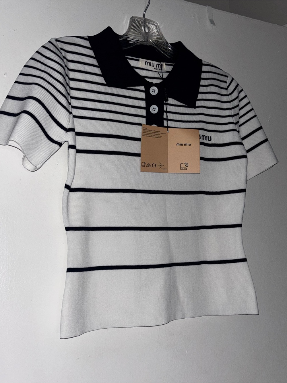Miu Miu women Black & White Striped Polo Top